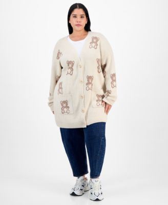 Hippie Rose - Trendy Plus Star-Print Open-Front Long Cardigan