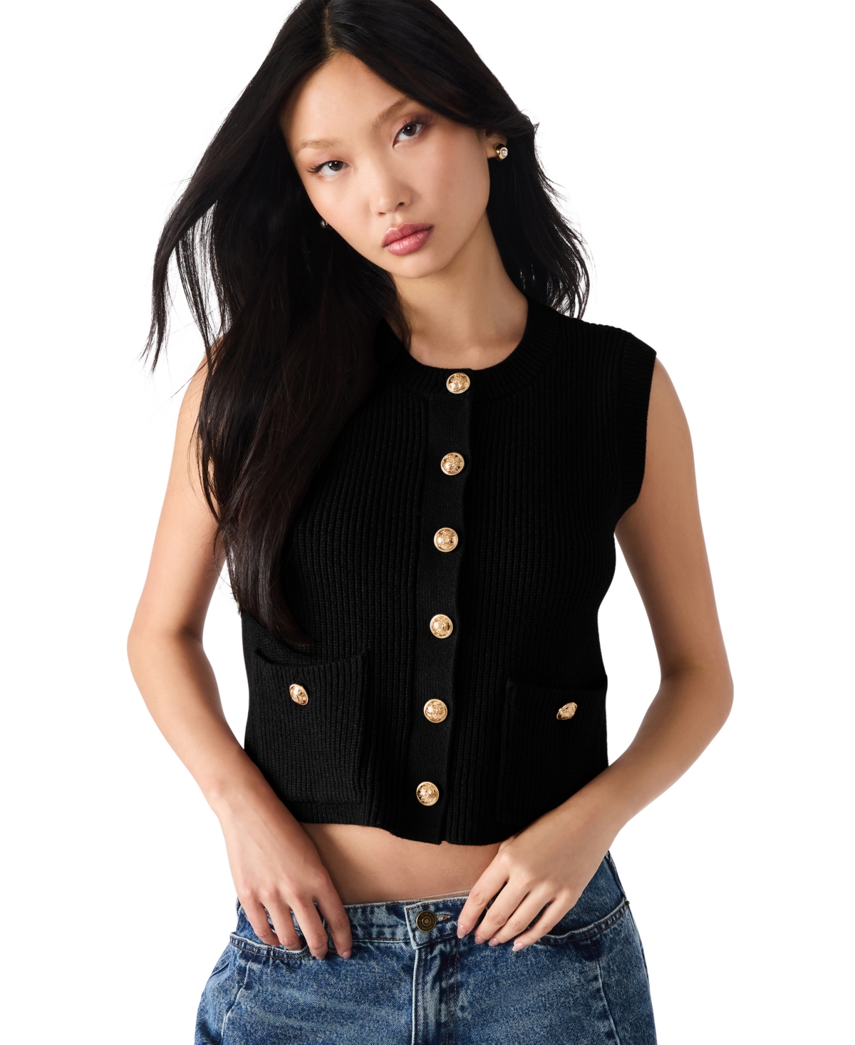 Steve Madden Aliya Sweater Vest In Black