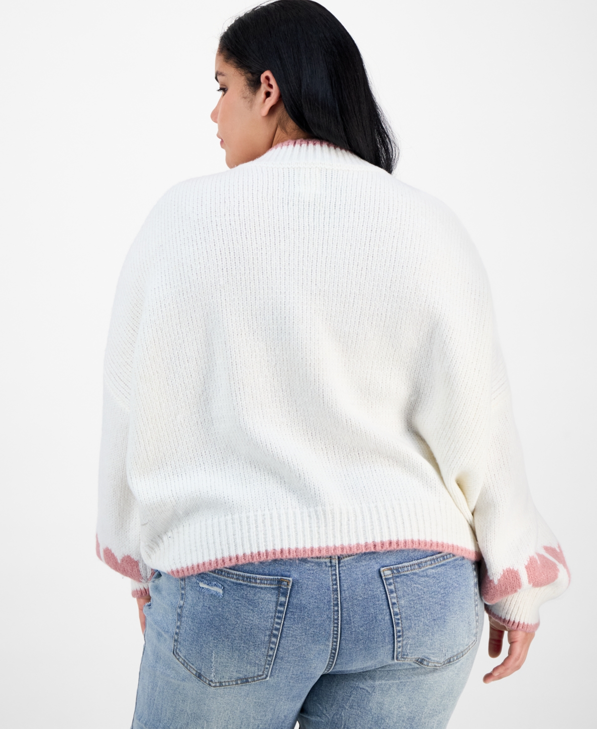 Hippie Rose Trendy Plus Size Heart-graphic Sweater In White