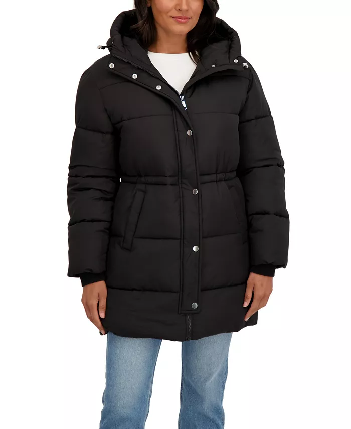 Women's 3/4 Cozy Lined Hooded Puffer Coat With Drawstring Waist - thumbnail 6