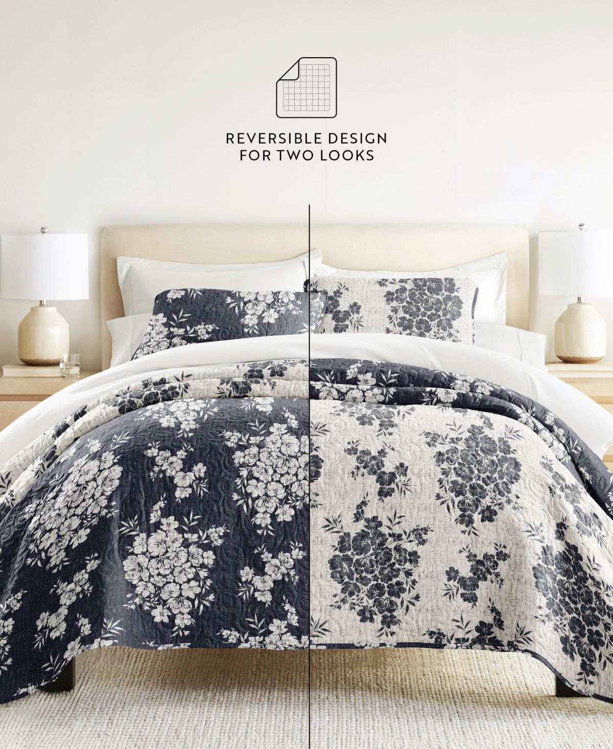 ienjoy Home Distressed Bouquet Reversible 3-Pc. Quilt Set, Full/Queen