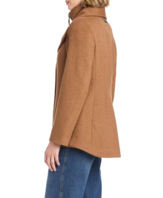 Women's Short Wool Coat With Fixed Bib