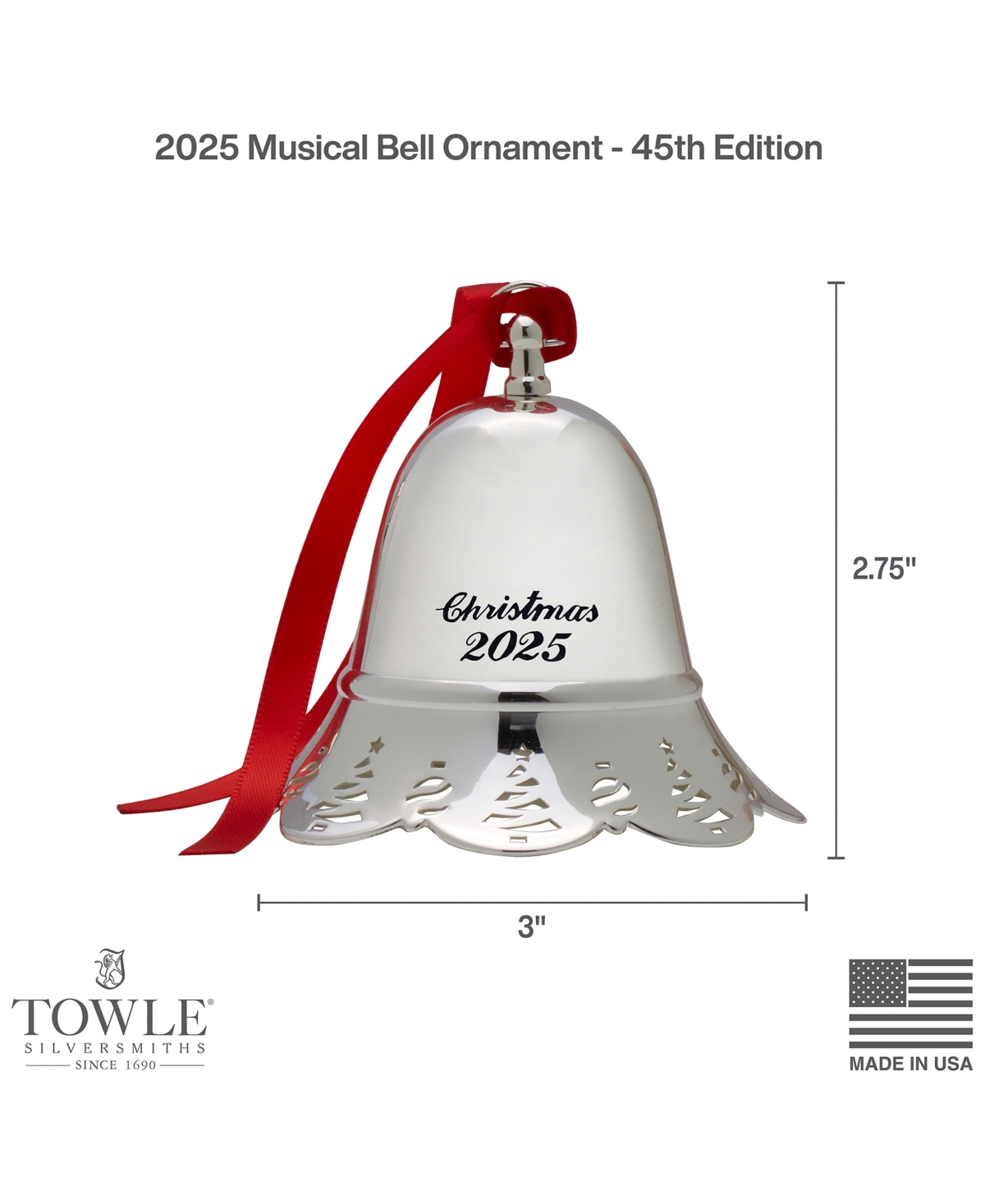 Towle 2025 Silver-plated Musical Bell Ornament, 45th Edition In Silver
