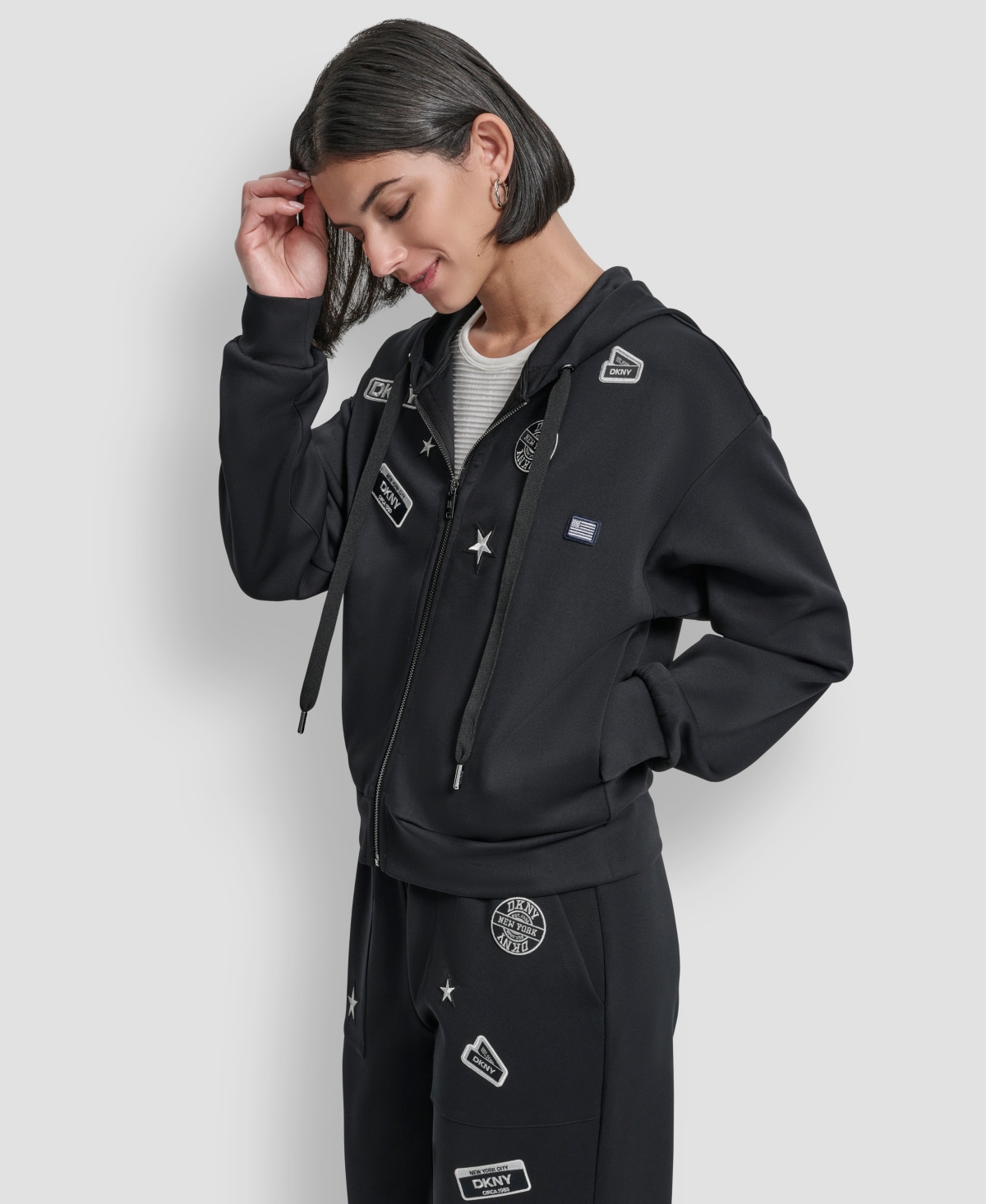 Dkny Women's Long Sleeve Zip-up Jacket In Black