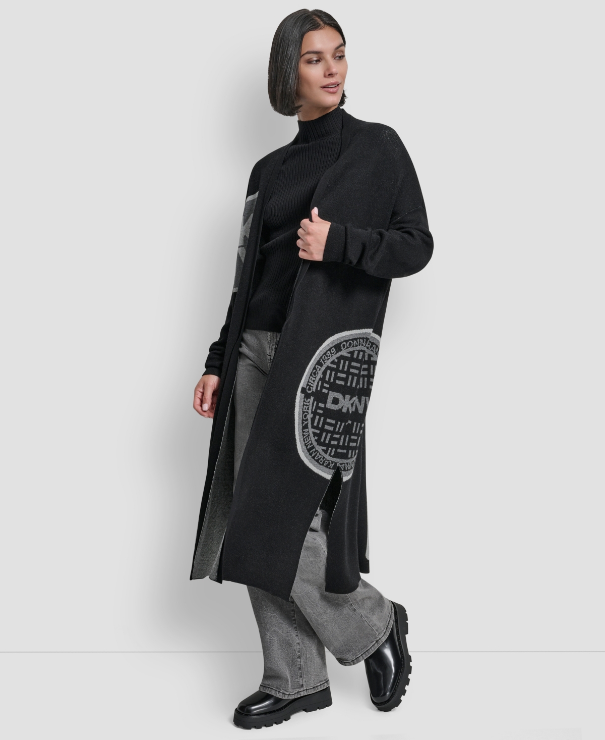 Dkny Women's Oversized Open-front Cardigan In Black