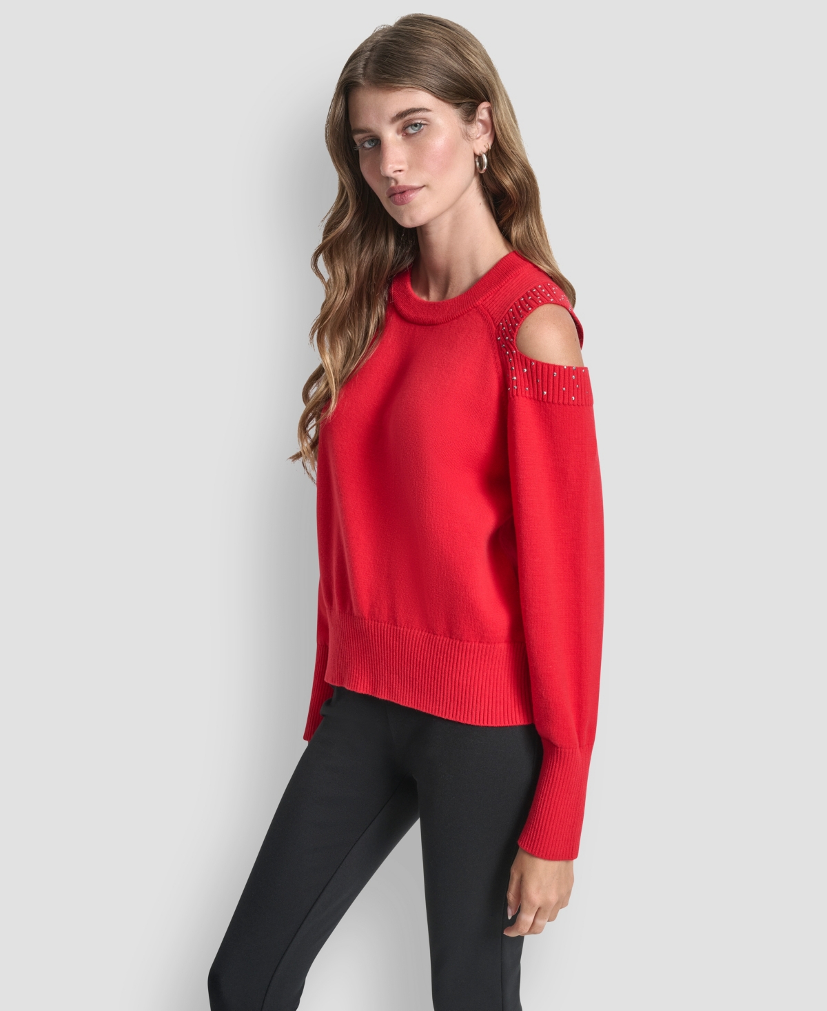 Dkny Women's Long Sleeve Shoulder Cutout Sweater In Red