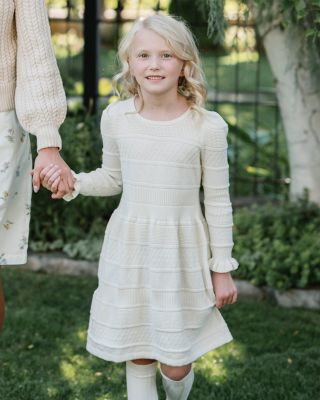 Little and Big Girls' Organic Long Sleeve Ruffle Cuff Sweater Dress