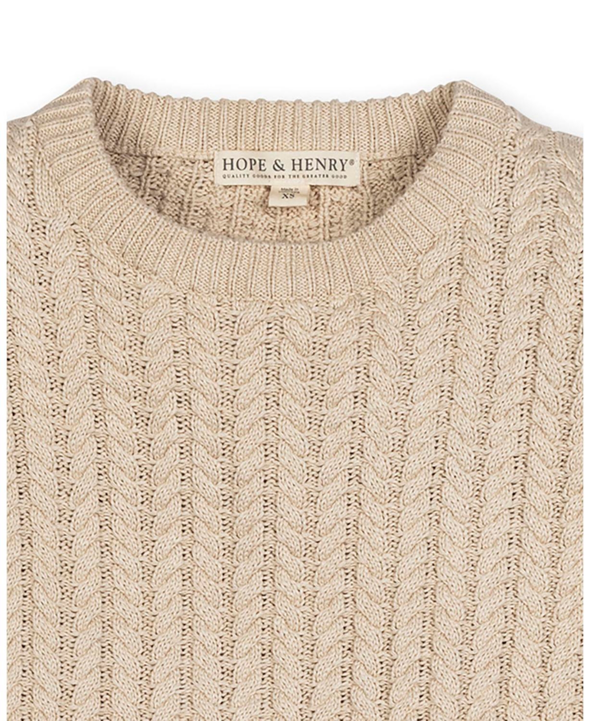 Hope & Henry Women's Organic Peasant Sleeve Cable Sweater