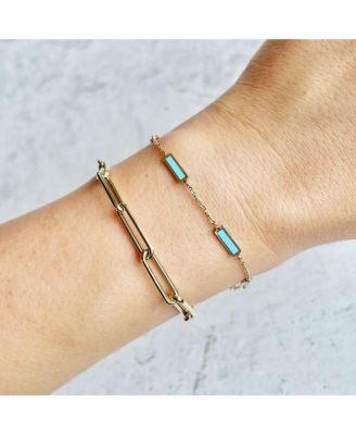Turquoise Bar Chain Bracelet 14K Gold