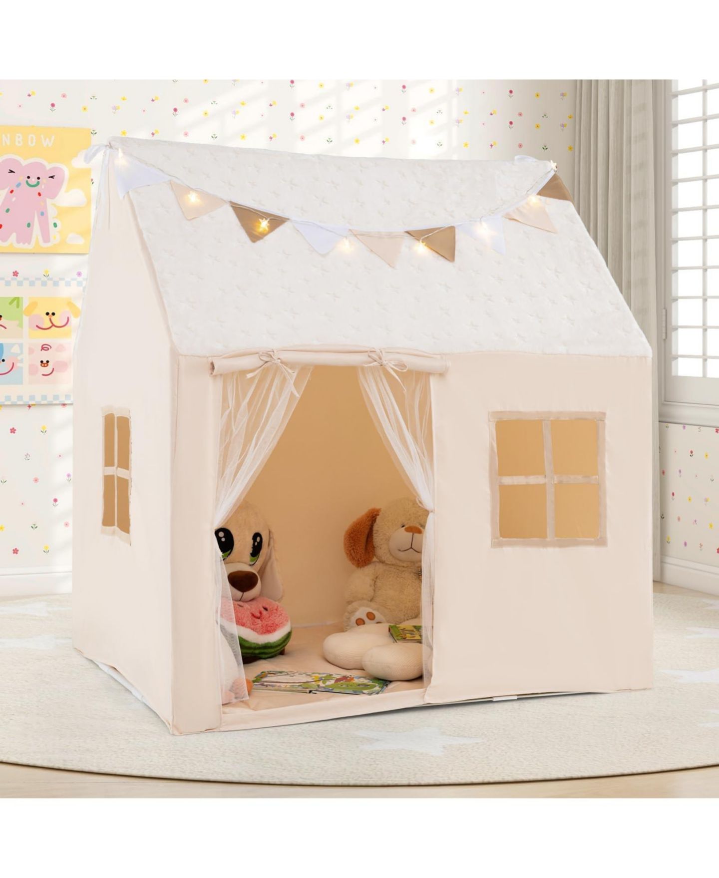 Детская игрушка Mecale Glow-in-the-Dark Play Tent with Lights and Mat, Ages 3+, цвет: Тёмный бежевый — фото 3