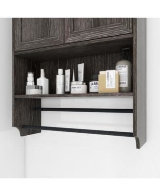 Bathroom Wall Cabinet with Doors, Adjustable Shelf, Towel Bar, and Paper Holder