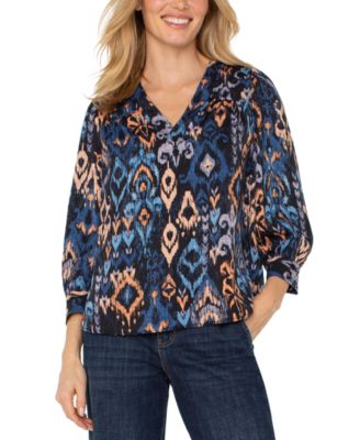 Women's 3/4-Sleeve V-Neck Woven Top