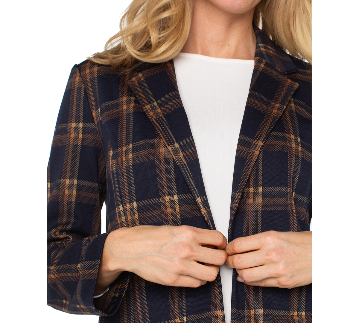 Liverpool Los Angeles Plaid Notched Lapel Blazer In Brown