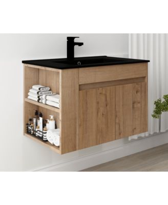 30 Inch Bathroom Vanity with Black Ceramic Basin and Adjustable Open Shelf