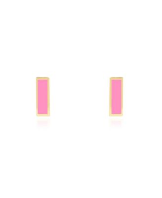 Bubblegum Pink Bar Stud Earrings 14K Gold