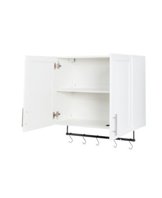 CASAINC 1Pc Particle Board & MDF Adjustable Shelf, Towel Bar & 5 Hooks Bathroom Wall Cabinet
