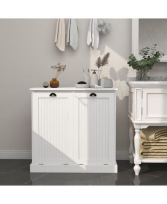 Two-Compartment Tilt-Out Laundry Sorter Cabinet with Hidden Storage