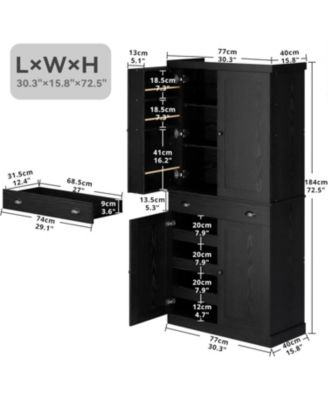 Kitchen Pantry with Drawer, Sliding Storage Rack, Black