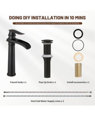 Waterfall Single Hole Single Handle Bathroom Vessel Sink Faucet with Pop-Up Drain Assembly