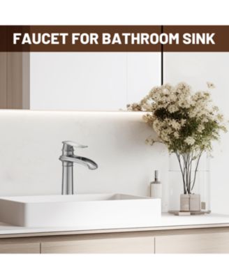 Waterfall Single Hole Single Handle Bathroom Vessel Sink Faucet with Pop-Up Drain Assembly