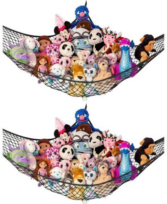 Toddler Stuffed Animal Net Hammock, Jumbo Extra Large Corner Hanging Toy Storage Organizer, White, 2 Pack