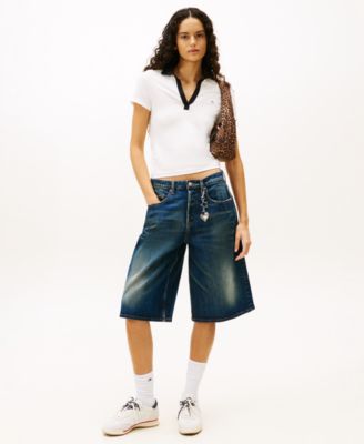 Women's Contrast-Collar Short-Sleeve Top