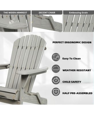 Solid Cedar Wood Folding Adirondack Chair Set of 2 with Embossed Grain