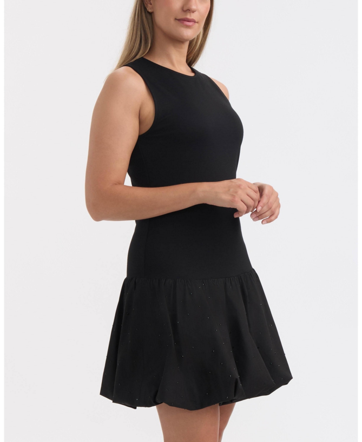 Ellen Tracy Mixed Media Bubble Skirt Minidress In Black