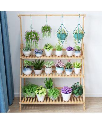 3 Tier Bamboo Hanging Folding Plant Shelf Stand Flower Pot Display Rack Bookcase