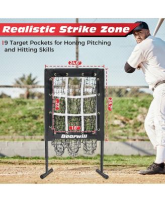 9 Hole Pitching Net for Baseball & Softball - with Strike Zone, Adjustable Throwing Target, Training Equipment