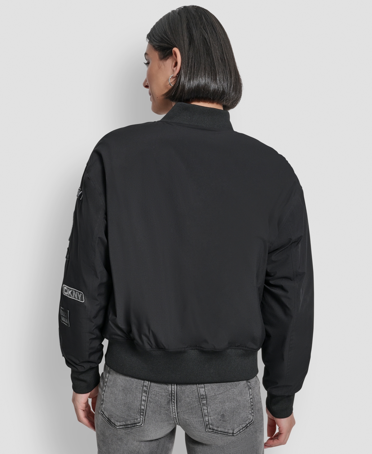 Dkny Women's Pins And Patches Long Sleeve Bomber Jacket In Black