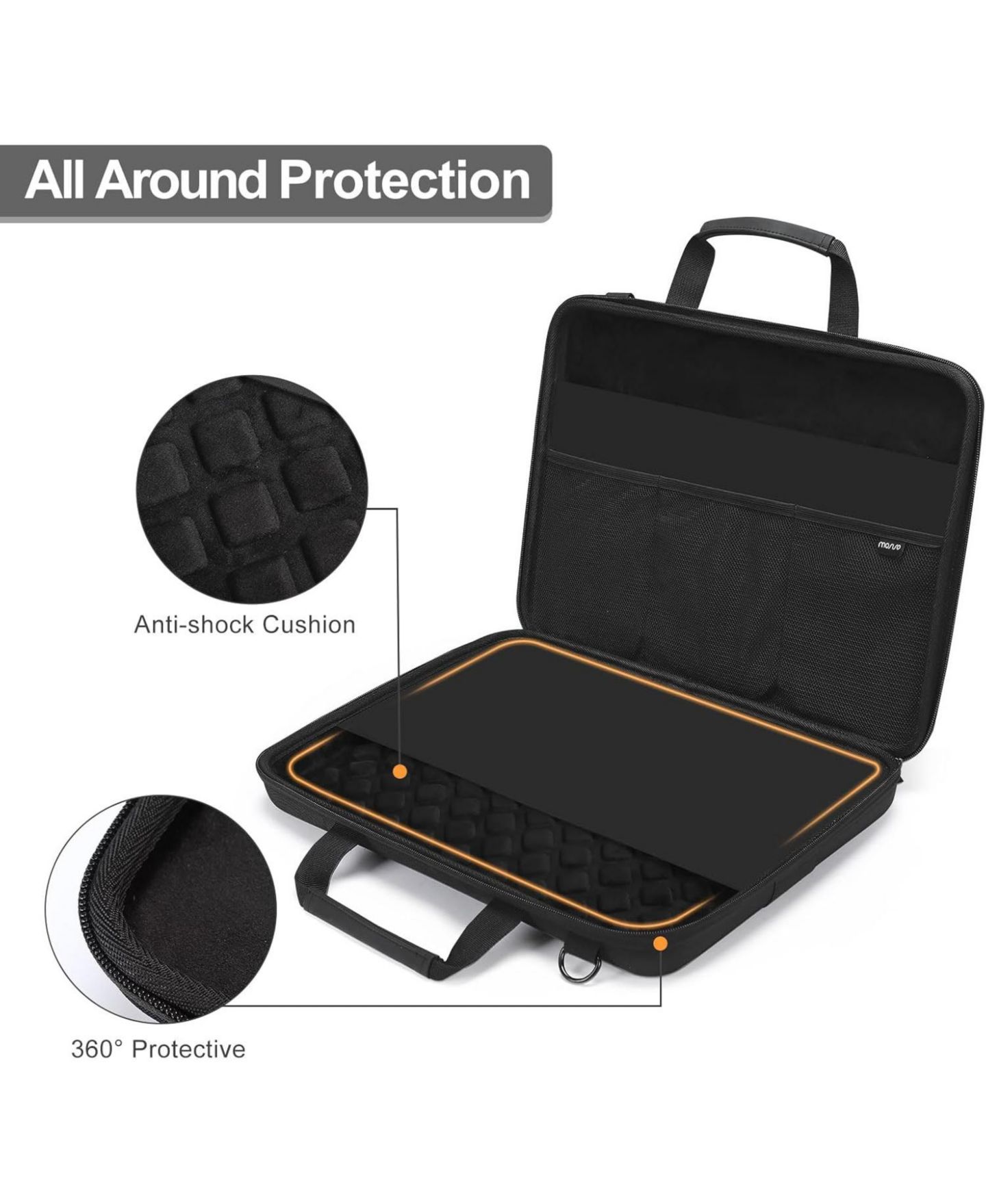 Сумка MOSISO Black Hard Shell Laptop Case - 15-15.6 Inch Computer, Compatible with MacBook, HP, Dell, Lenovo, Asus - 16 Inch Laptop Bag with Front Pocket, цвет: Чёрный — фото 3