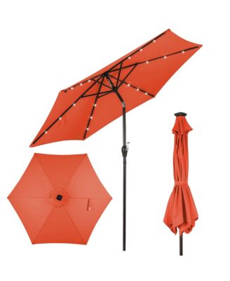 9FT Patio Solar Umbrella LED Patio Market Steel Tilt W/ Crank Outdoor