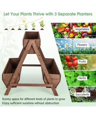 Vertical Raised Garden Bed Wood Tiered Plant Stand w/ 3 Planter Containers