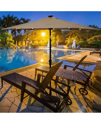 9FT Patio Solar Umbrella LED Patio Market Steel Tilt W/ Crank Outdoor