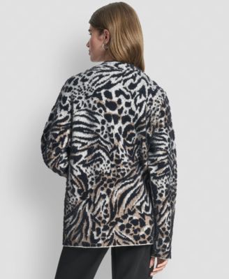 Women's Long-Sleeve Fur Mix Animal Cardigan