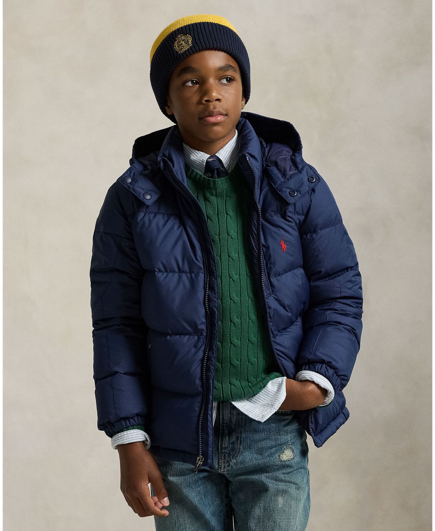 Куртка Polo Ralph Lauren Ripstop Down Hooded Jacket для мальчиков, цвет: Тёмно-синий — фото 1