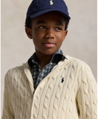 Big Boys Cable Cotton Hooded Full-Zip Sweater