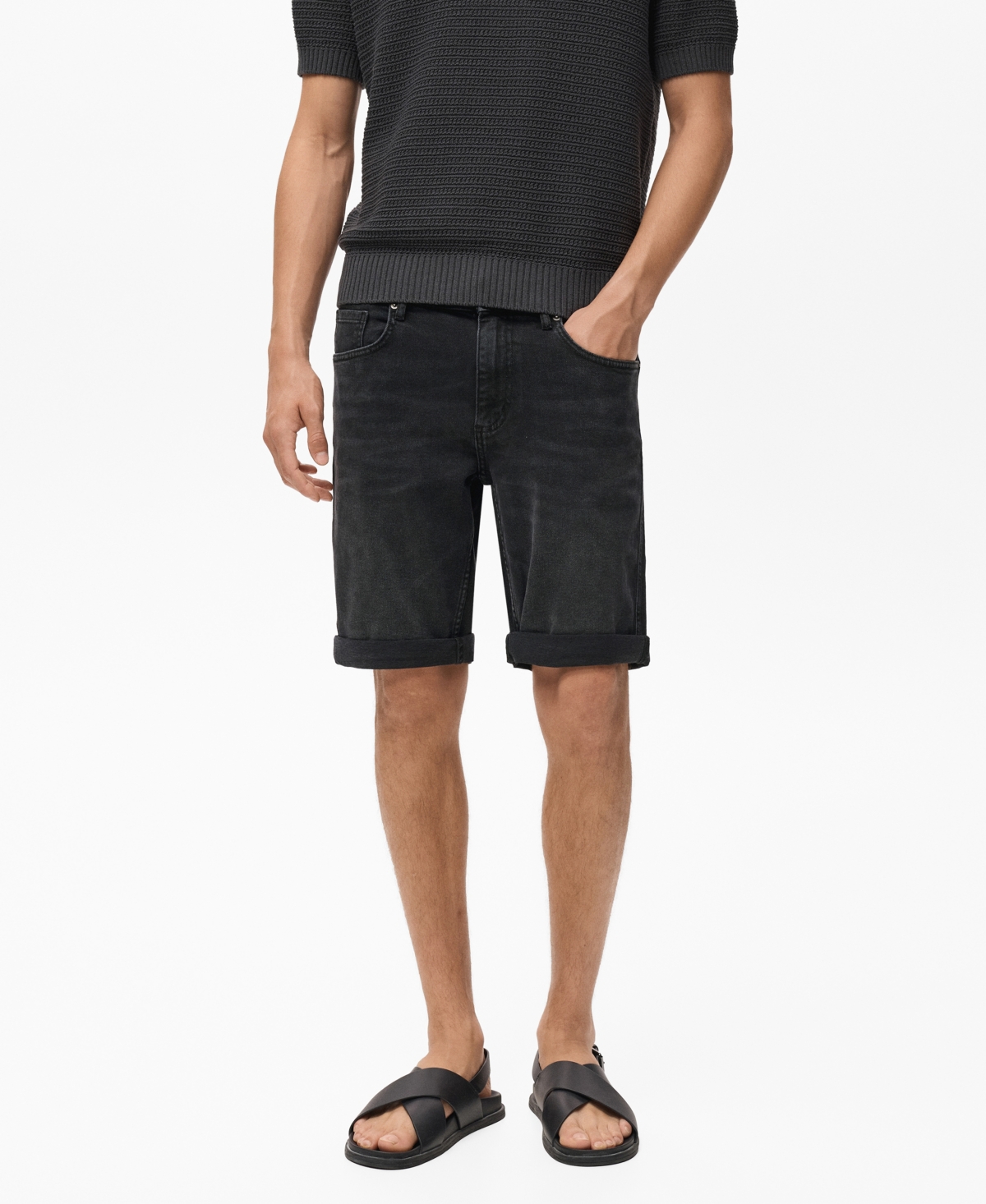 Mango Slim Fit Denim Bermuda Shorts In Black