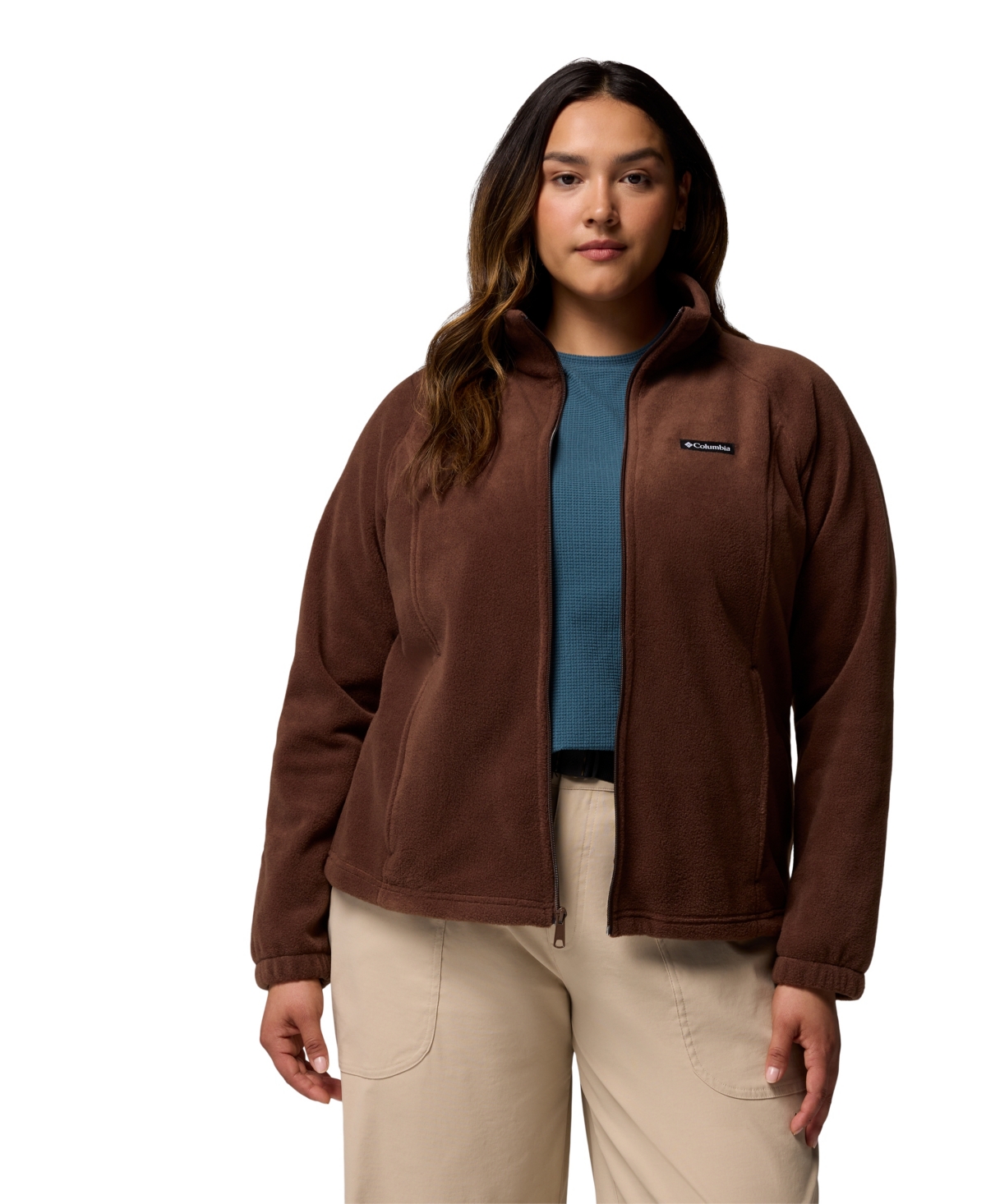 Columbia Plus Size Benton Springs Fleece Long Sleeve Jacket In Brown