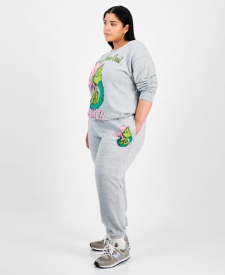 Love Tribe Trendy Plus Size Grinch Wreath Graphic Sweatshirt Grinch Wreath Graphic Sweatpants In Gray