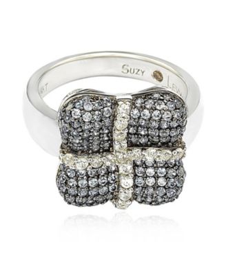 Suzy Levian Sterling Silver Sapphire & Created White Sapphire Wrapped Cushion Ring