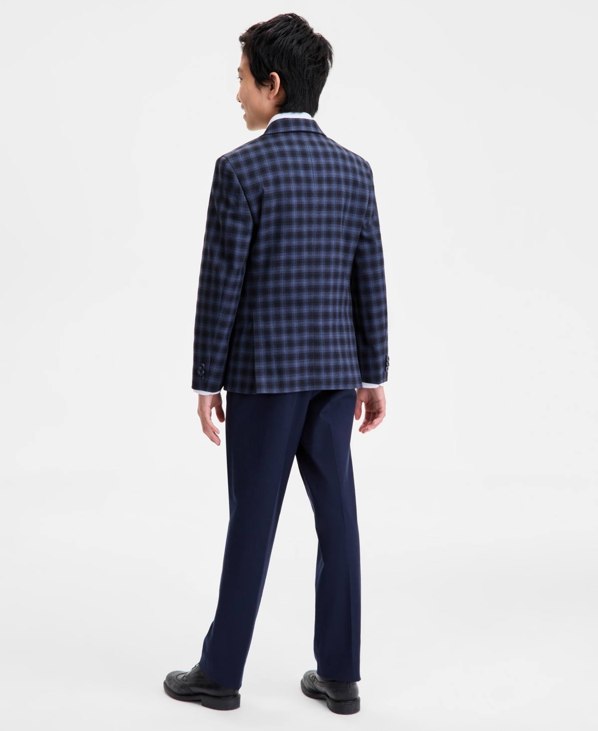 Michael Kors Big Boys Checkered Notch Lapel Jacket In Blue