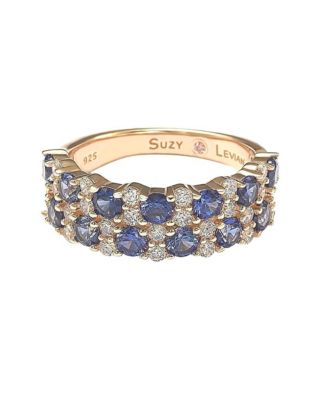 Suzy Levian Sterling Silver Natural Sapphire & Created White Sapphire Double Row Band