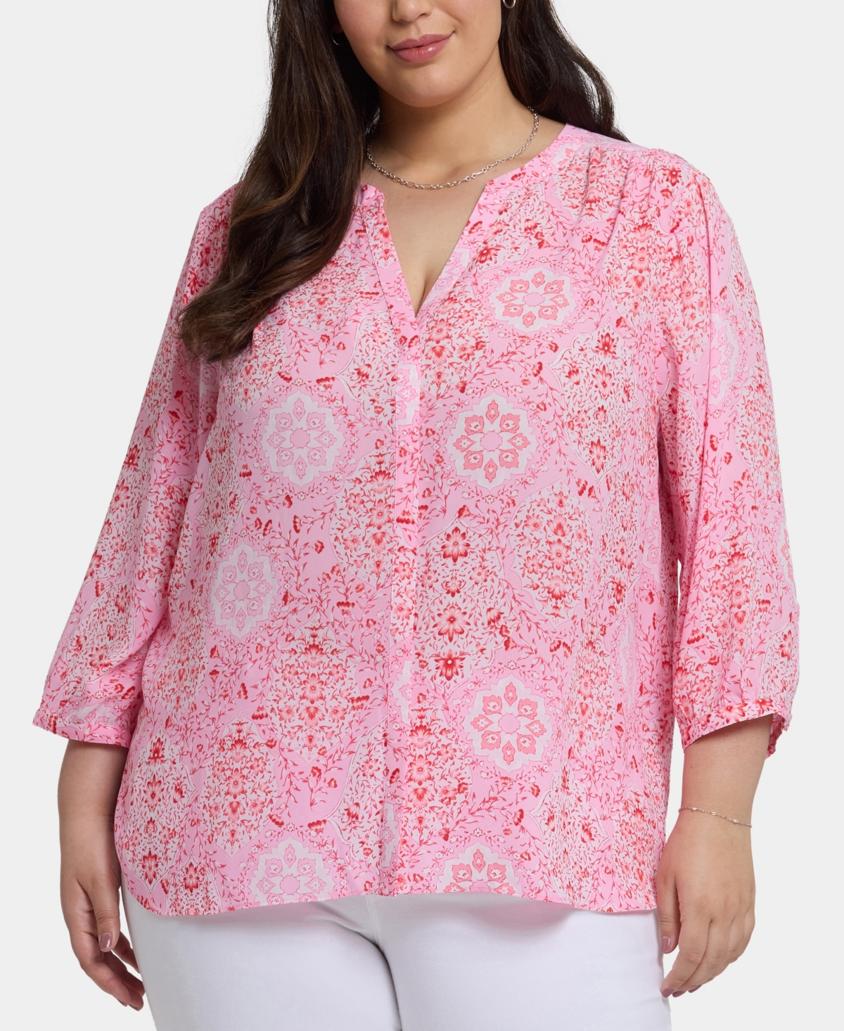 Nydj Plus Size Pintuck V-neck Top In Pink