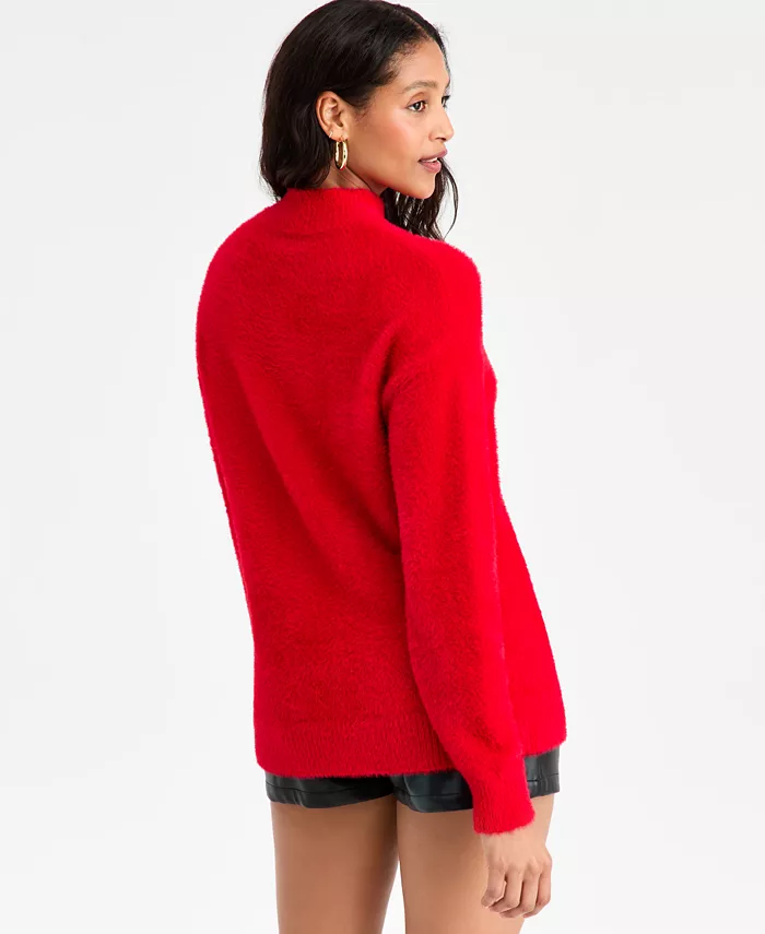 Women's Mock-Neck Fuzzy Sweater - thumbnail 2