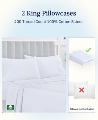 Pillowcase Set - 400 Thread Count, 100% Cotton Sateen, Set of 2 Pillow Covers, Breathable, Cooling, Soft for Quality Sleep