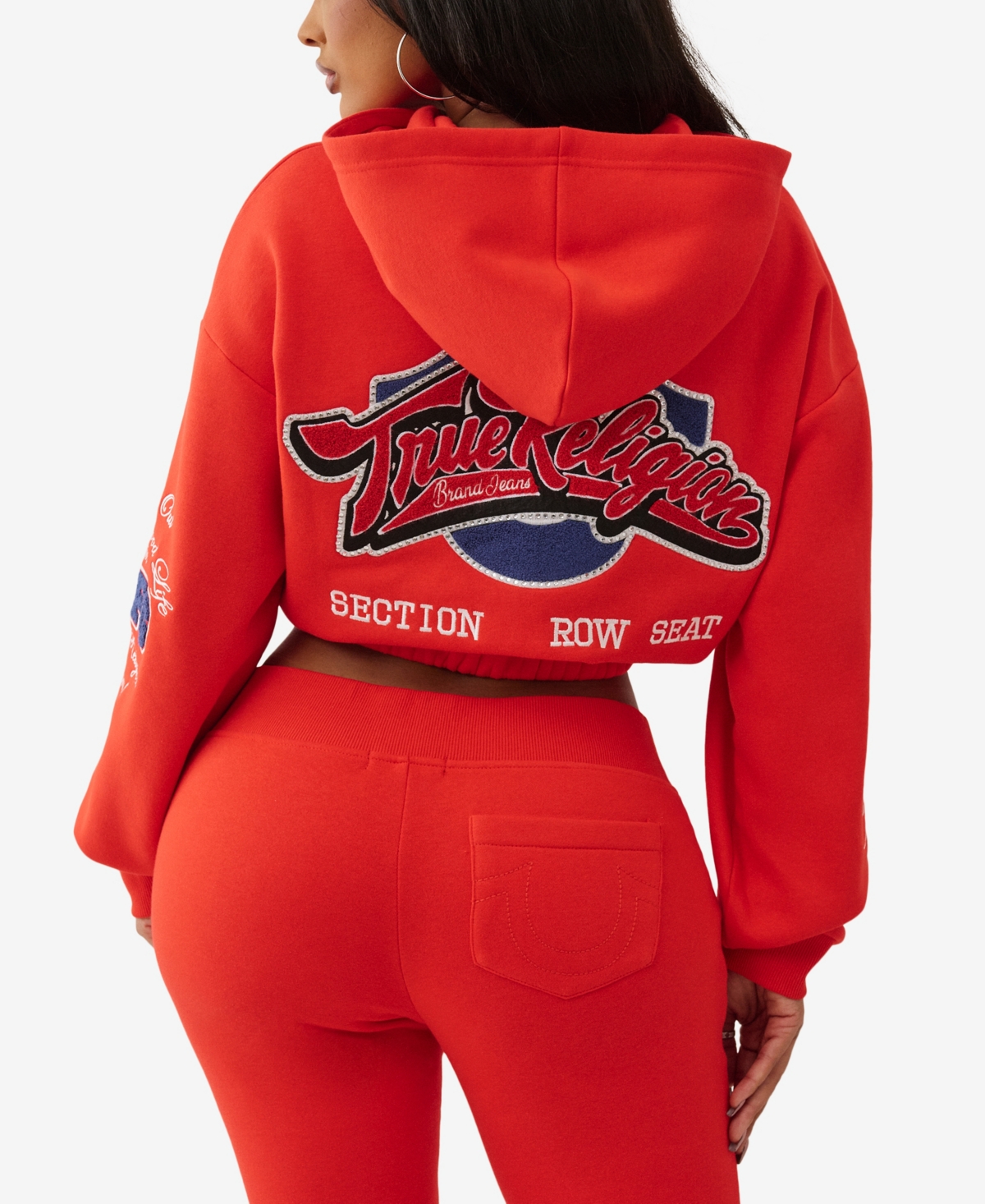 True Religion Women's Crystal Patched Zip Hoodie In Red