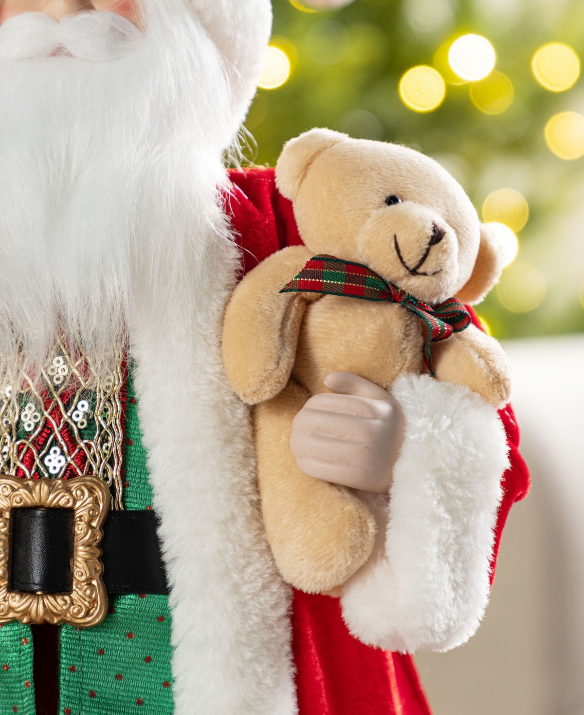 Glitzhome 18" Faux Fur Christmas Traditional Santa Figurine With Porcelain Face In Multi