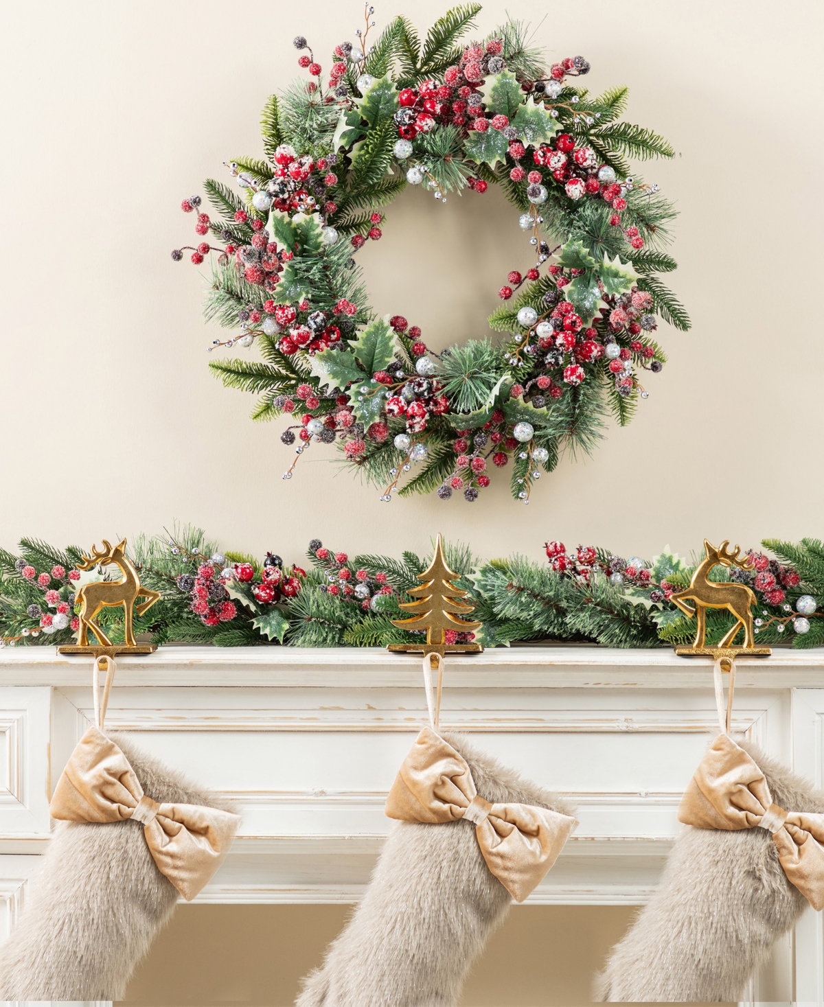 Glitzhome 24" Christmas Pomegranate Berry And Holy Leaf Wreath In Multi